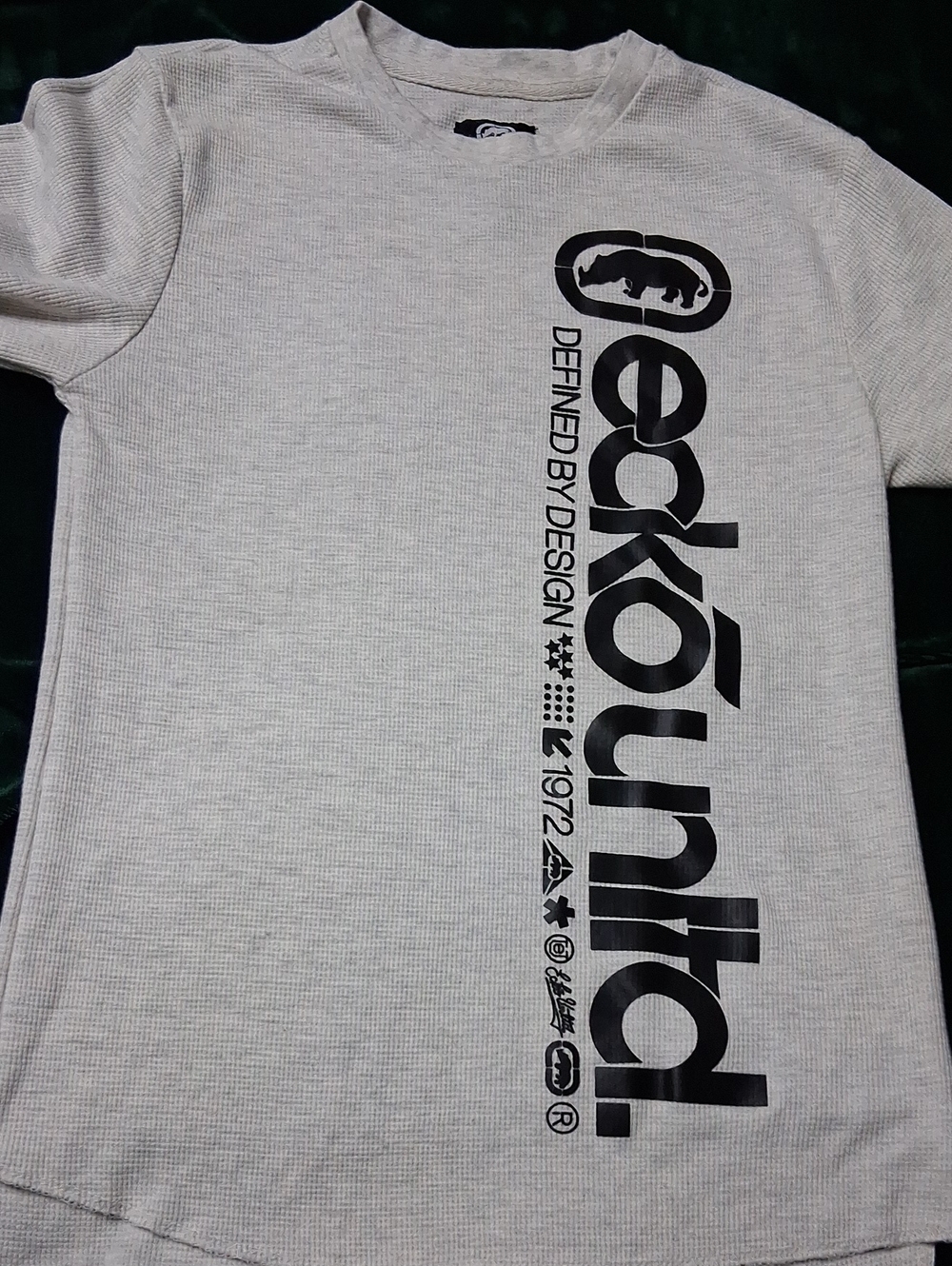 Ecko Unlimited Light Gray Short Sleeve Tee with Black Vertical Logo